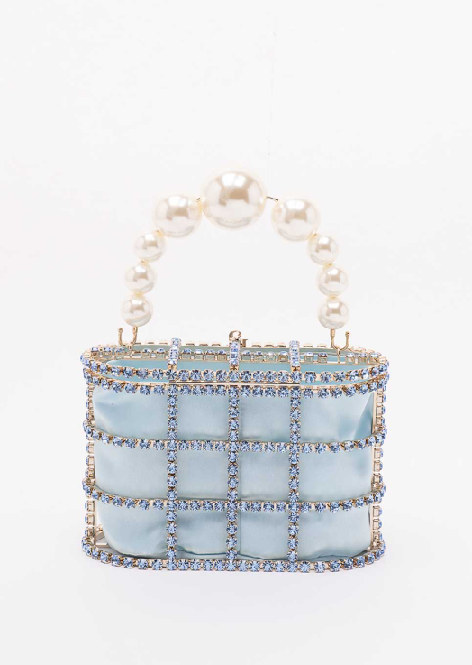 Borsa a mano con cristalli e perle holli in blu Rosantica - donna 