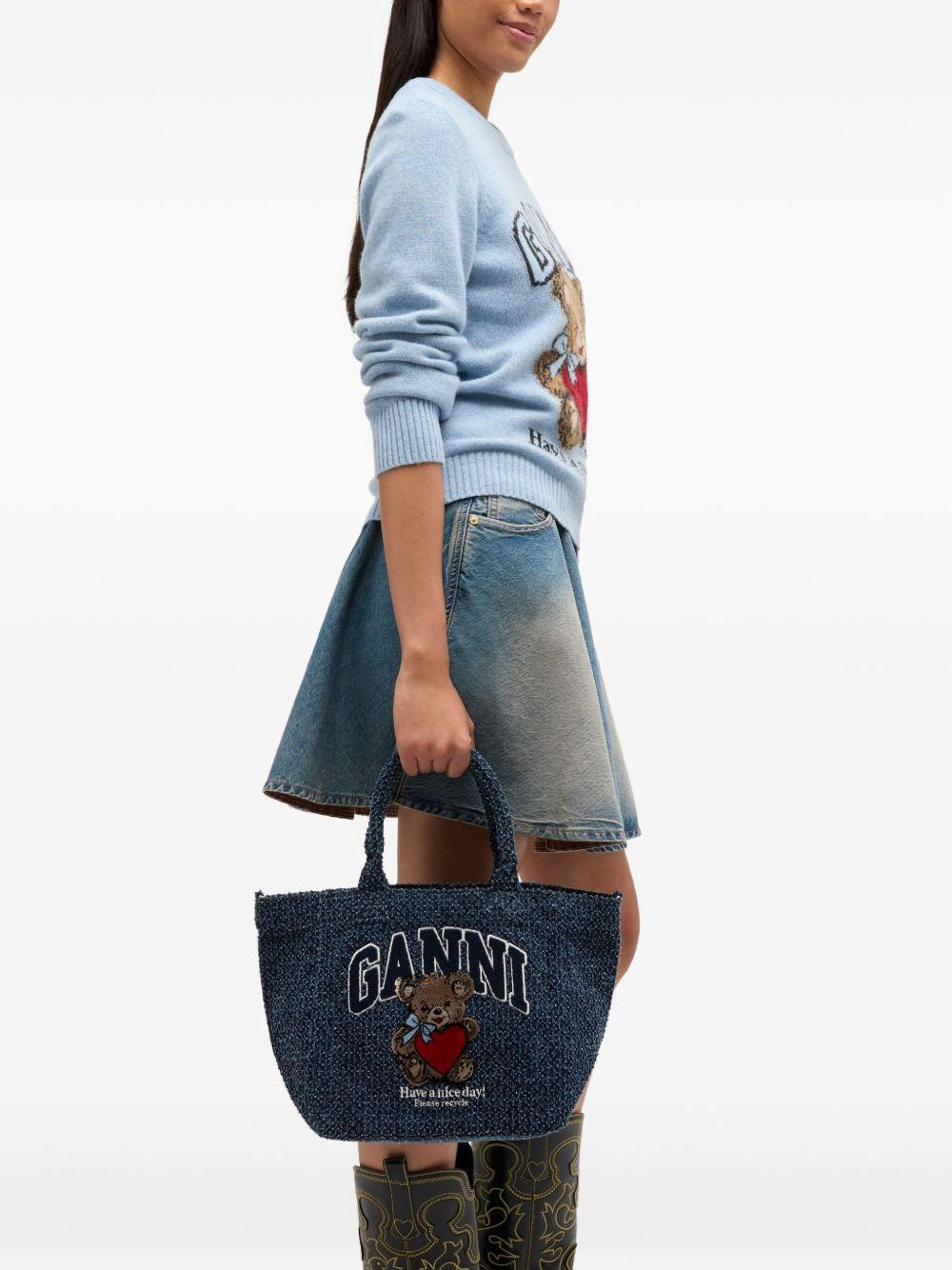 Borsa tote media con stampa in blu Ganni - donna 