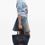 Borsa tote media con stampa in blu Ganni - donna 