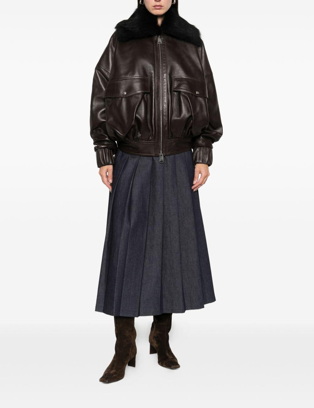 Giacca con colletto in pelliccia in marrone Khaite - donna 