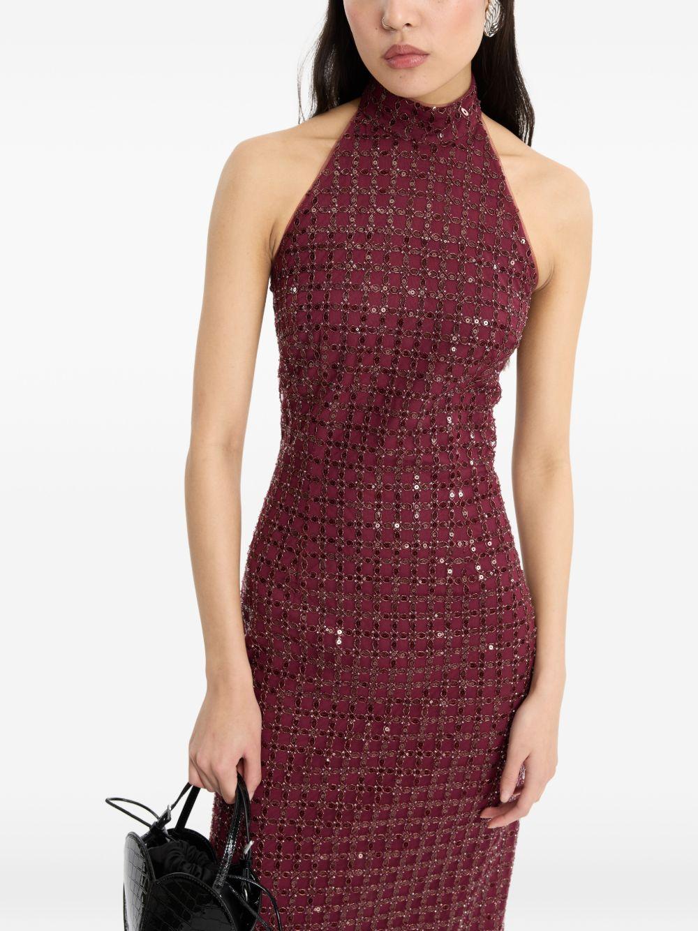 Abito lungo con paillettes in bordeaux 