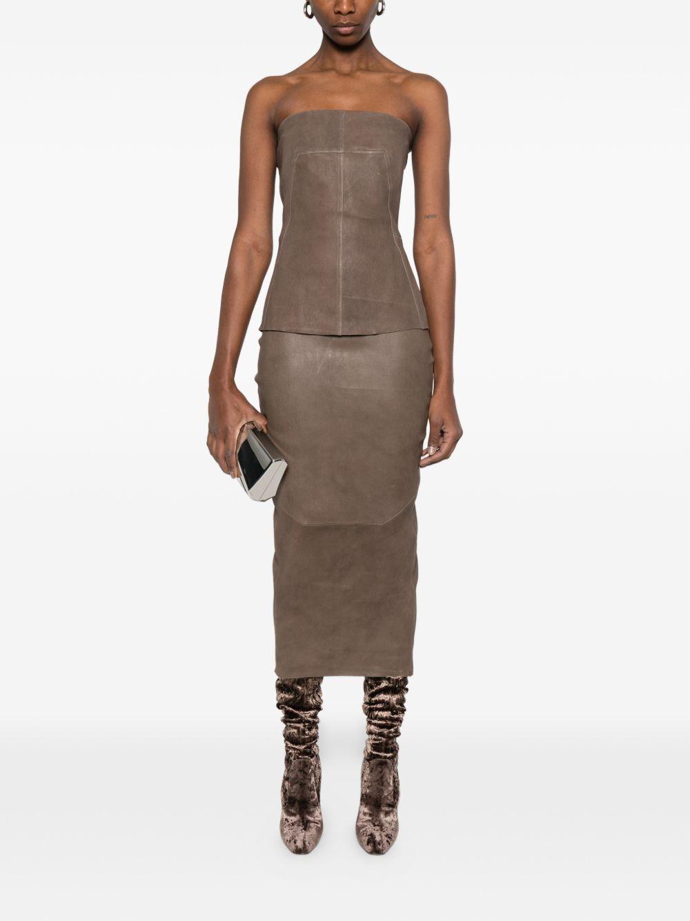 Gonna midi in pelle a vita alta in marrone Rick owens - donna 