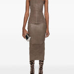 Gonna midi in pelle a vita alta in marrone Rick owens - donna 
