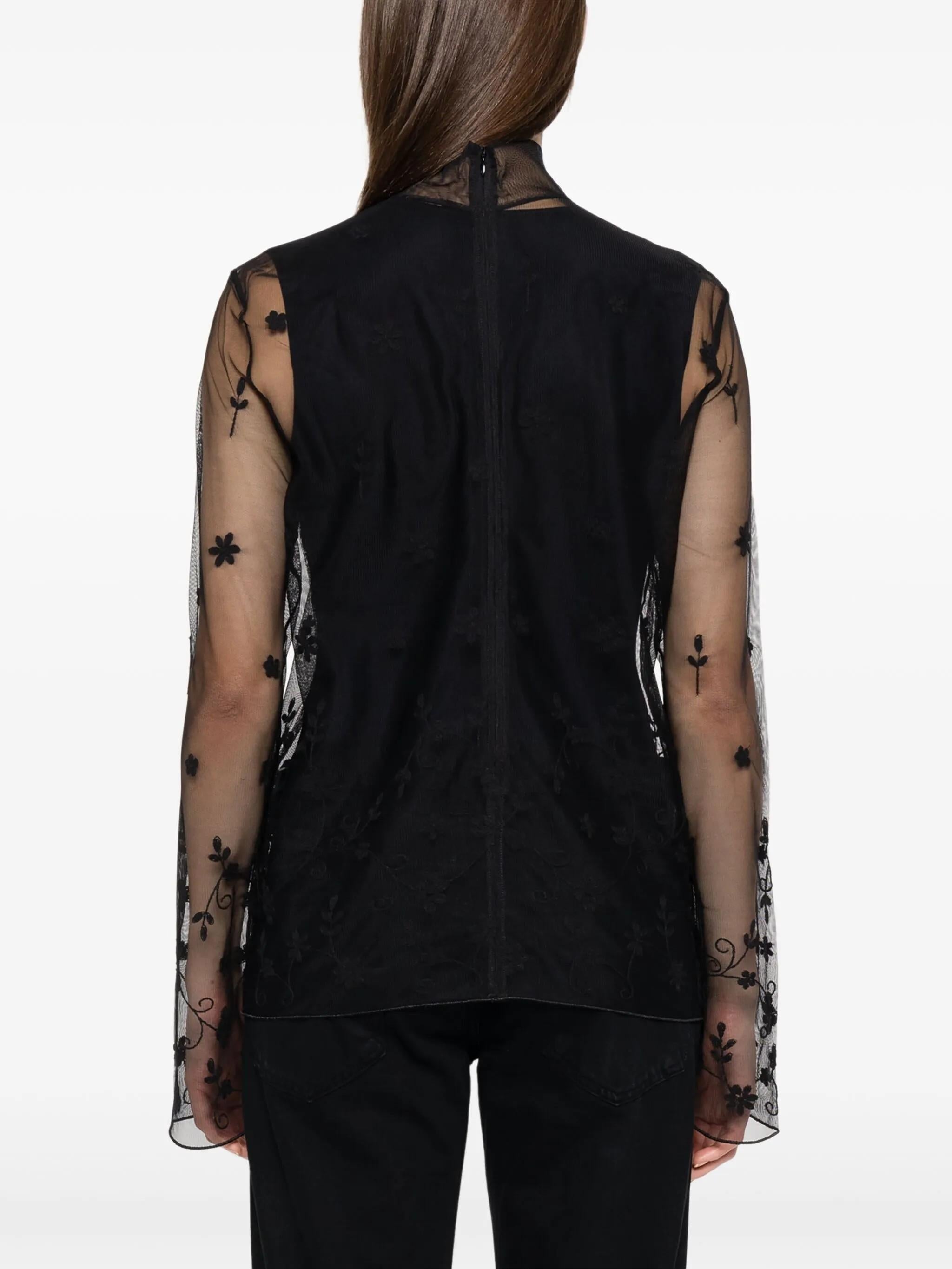 Blusa trasparente con ricamo a fiori in nero Toteme - donna 