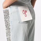 Jeans a vita alta decorati con cristalli in celeste Golden goose - unisex 