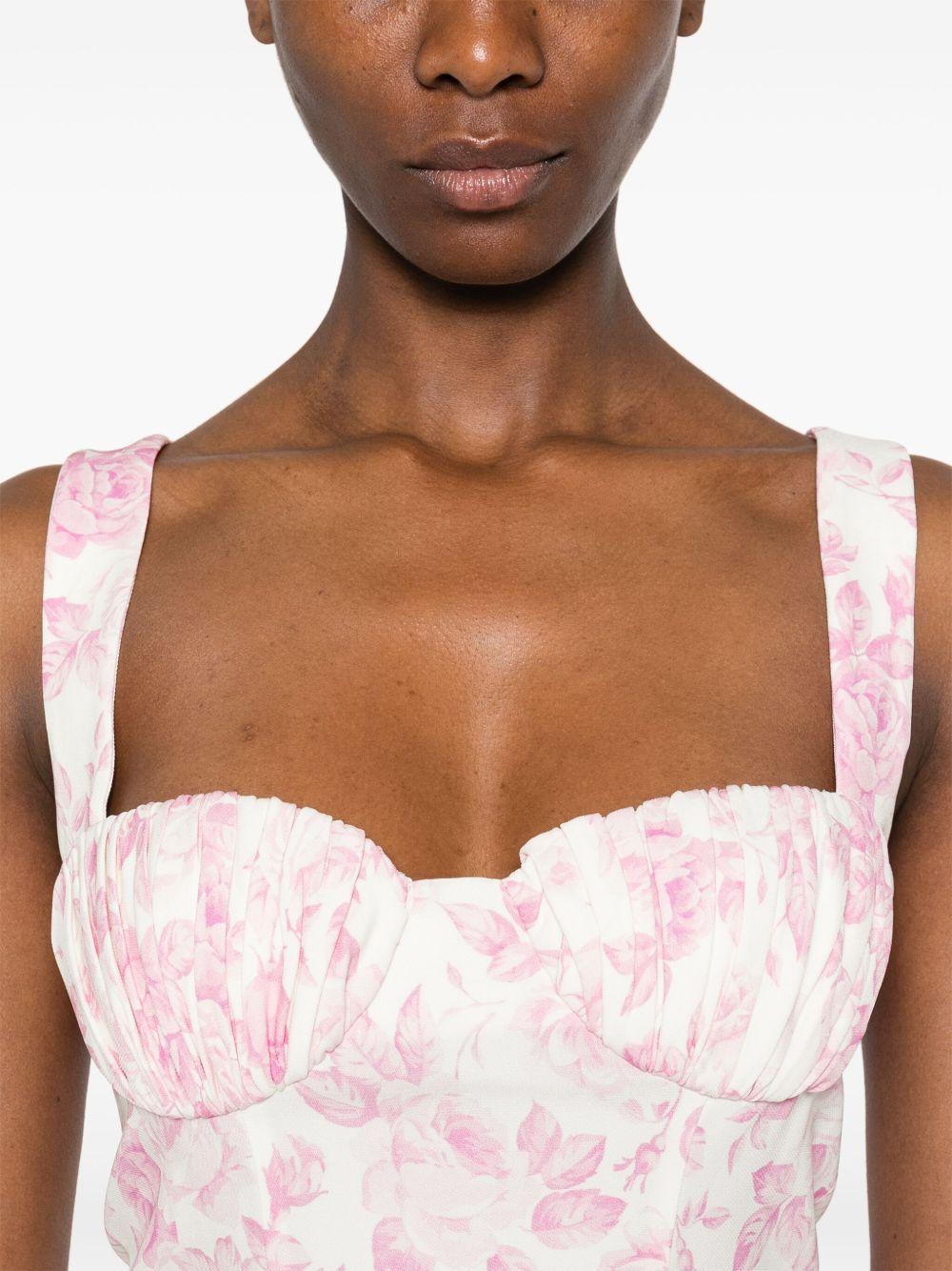Abito lungo con stampa in bianco e rosa Rowen Rose - donna 