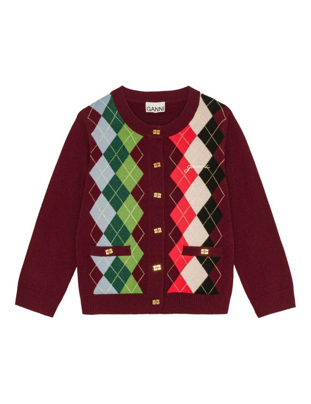 Cardigan a rombi in bordeaux Ganni - donna 