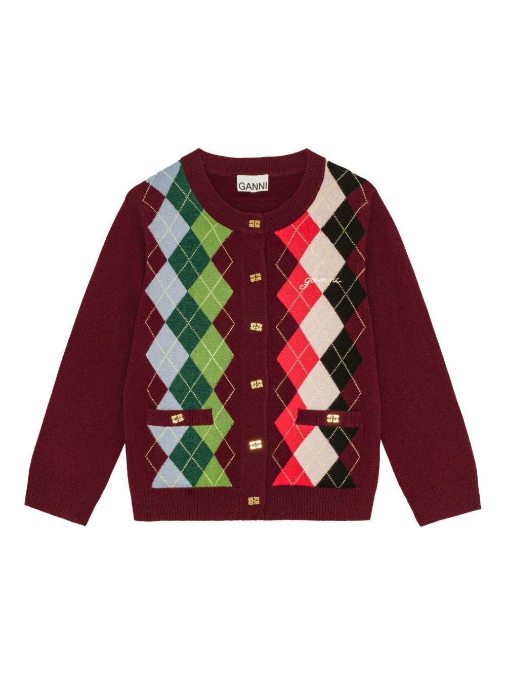 Cardigan a rombi in bordeaux Ganni - donna 