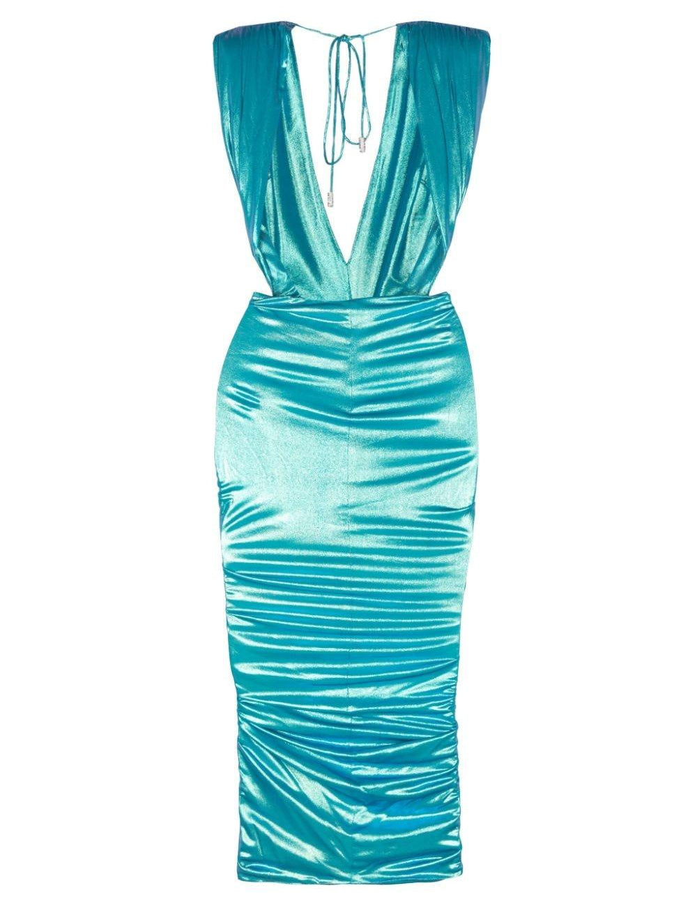 Abito midi con scollo profondo in blu - donna 