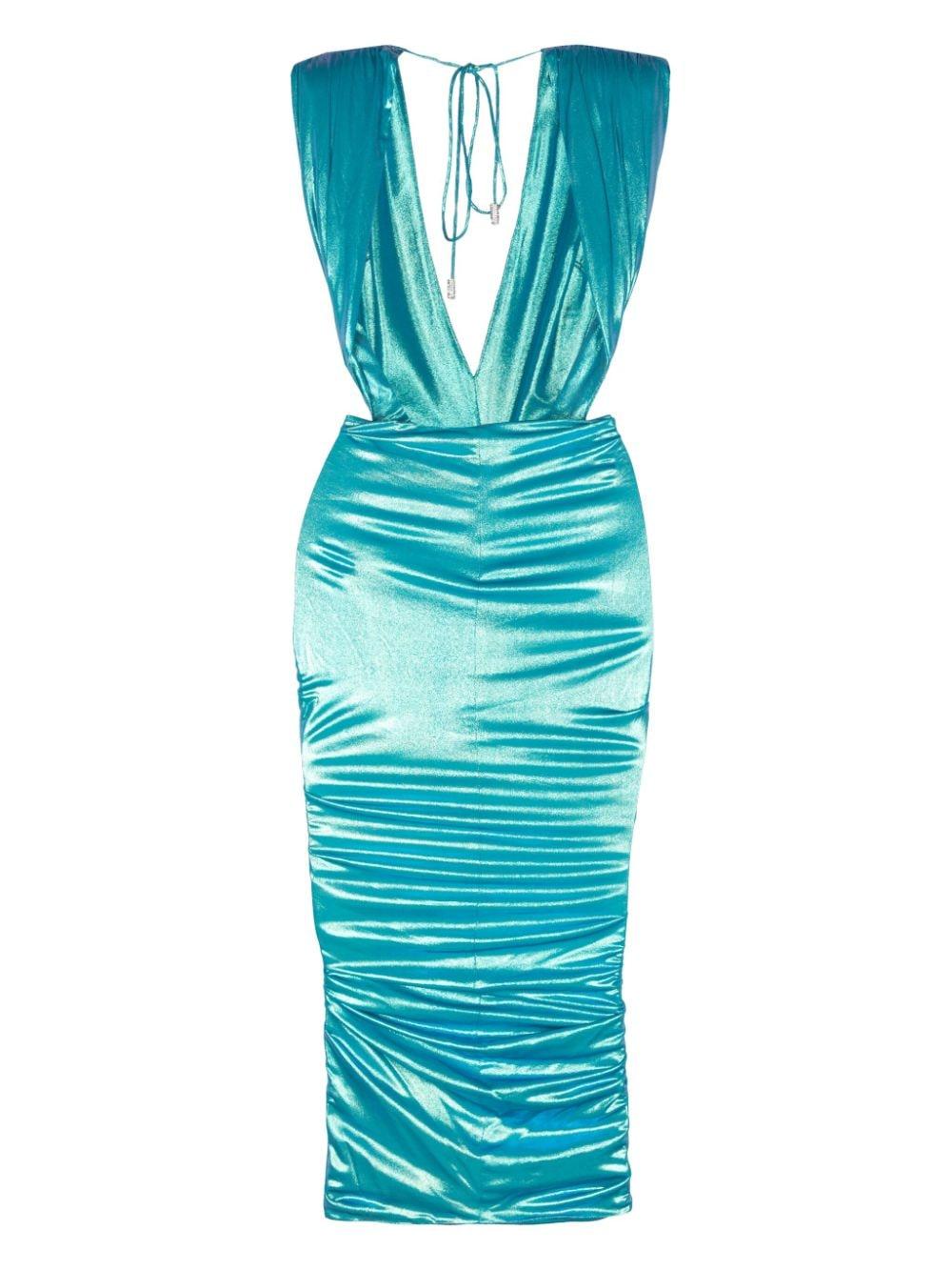 Abito midi con scollo profondo in blu - donna 