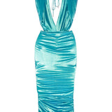 Abito midi con scollo profondo in blu - donna 