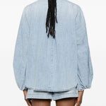 Camicia denim Indra con fiocco in azzurro 
