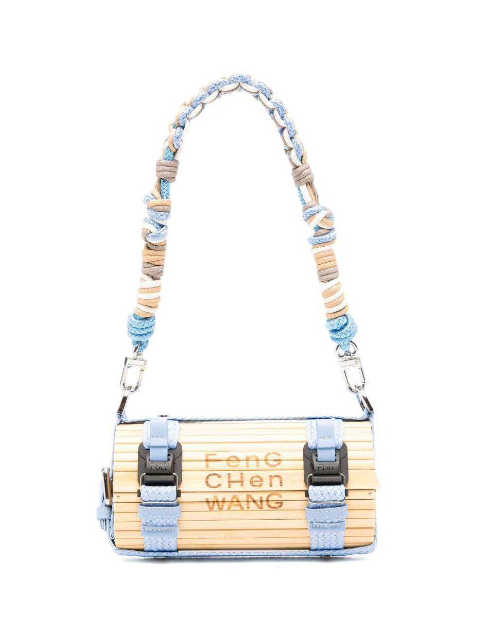 Borsa in bambù con tracolla intrecciata rimovibile in beige e celeste Feng chen wang - unisex 
