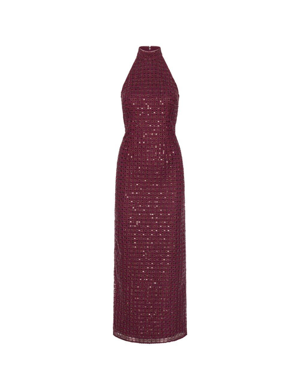Abito lungo con paillettes in bordeaux 