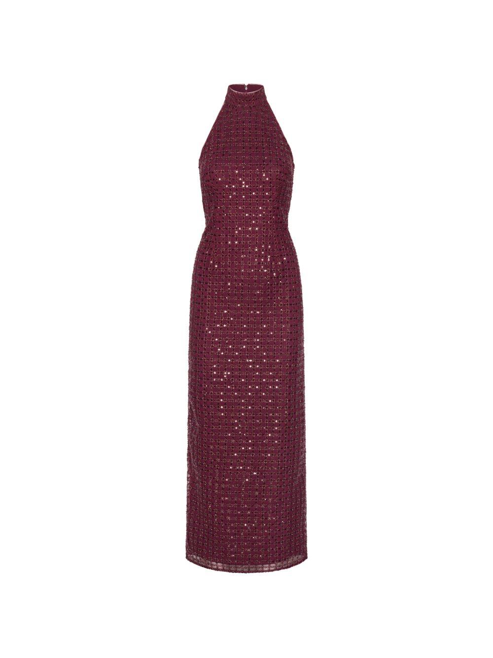 Abito lungo con paillettes in bordeaux 