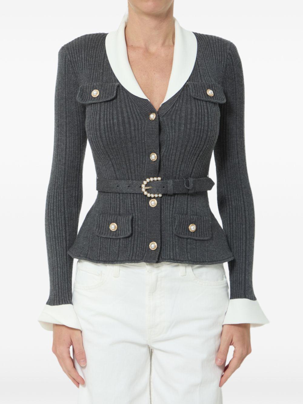 Cardigan a coste con cintura in grigio 