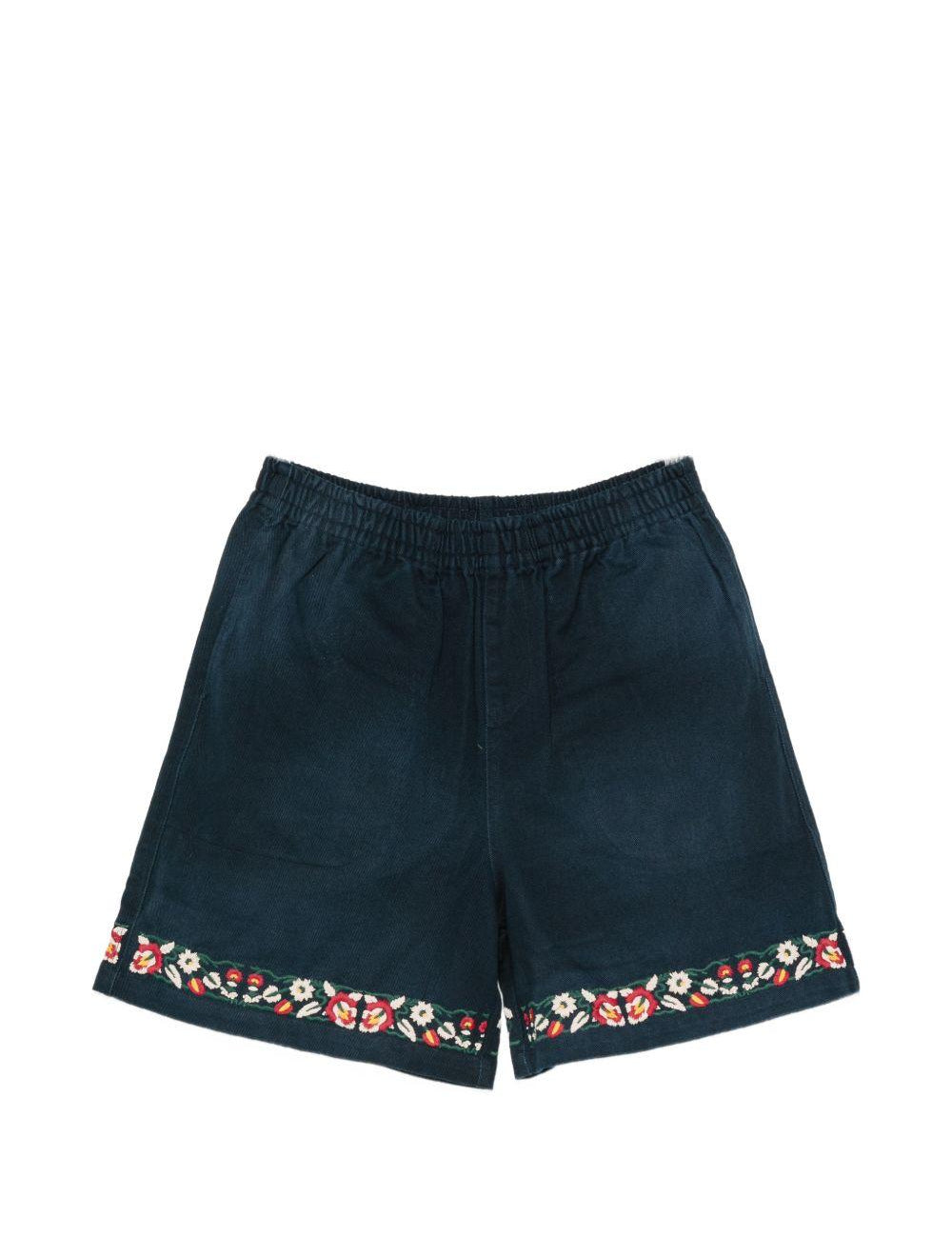 Shorts in twill con ricami floreali in blu Found - uomo 