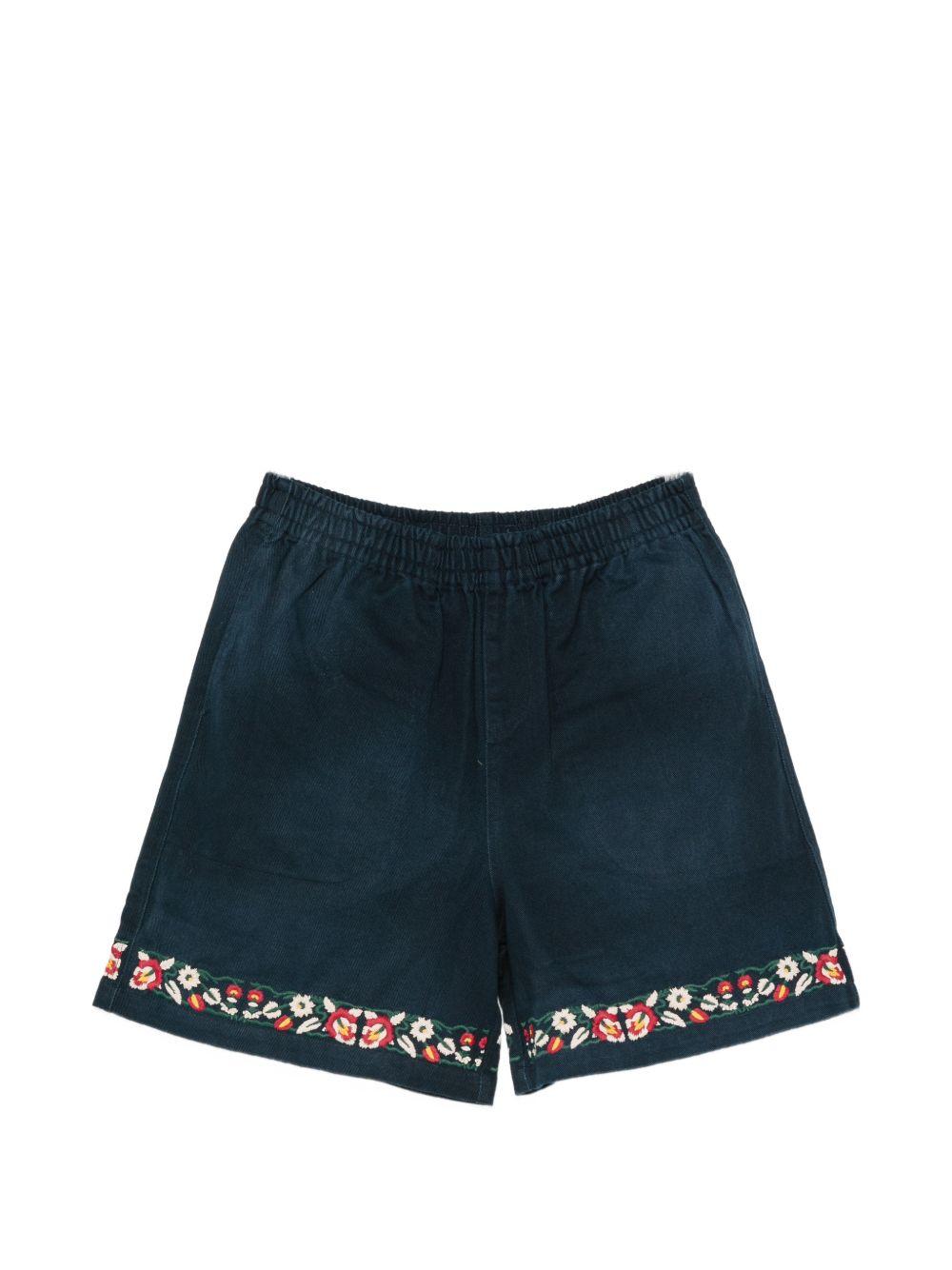 Shorts in twill con ricami floreali in blu Found - uomo 
