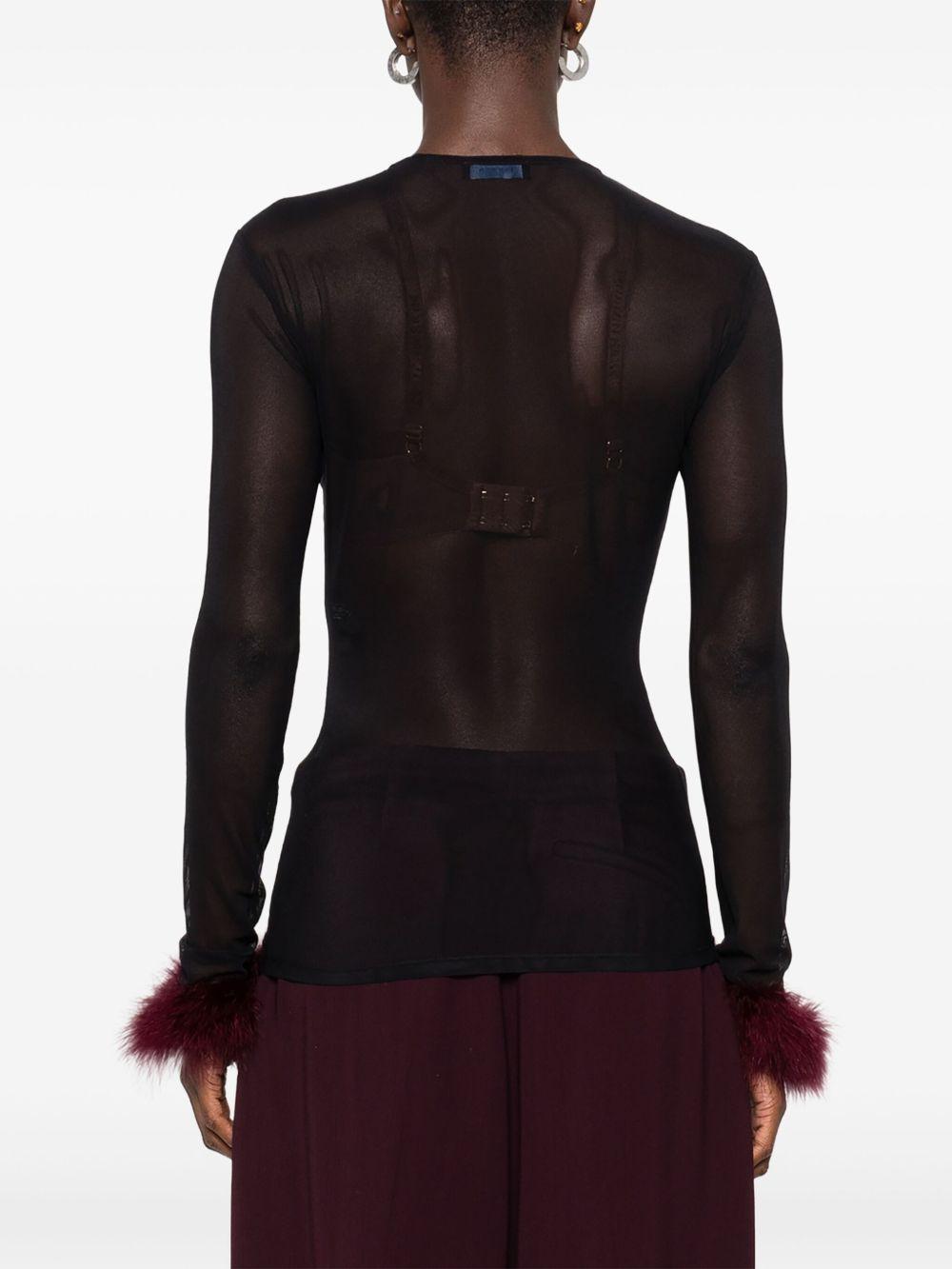 Top con in mesh con piume in nero Mugler - donna 