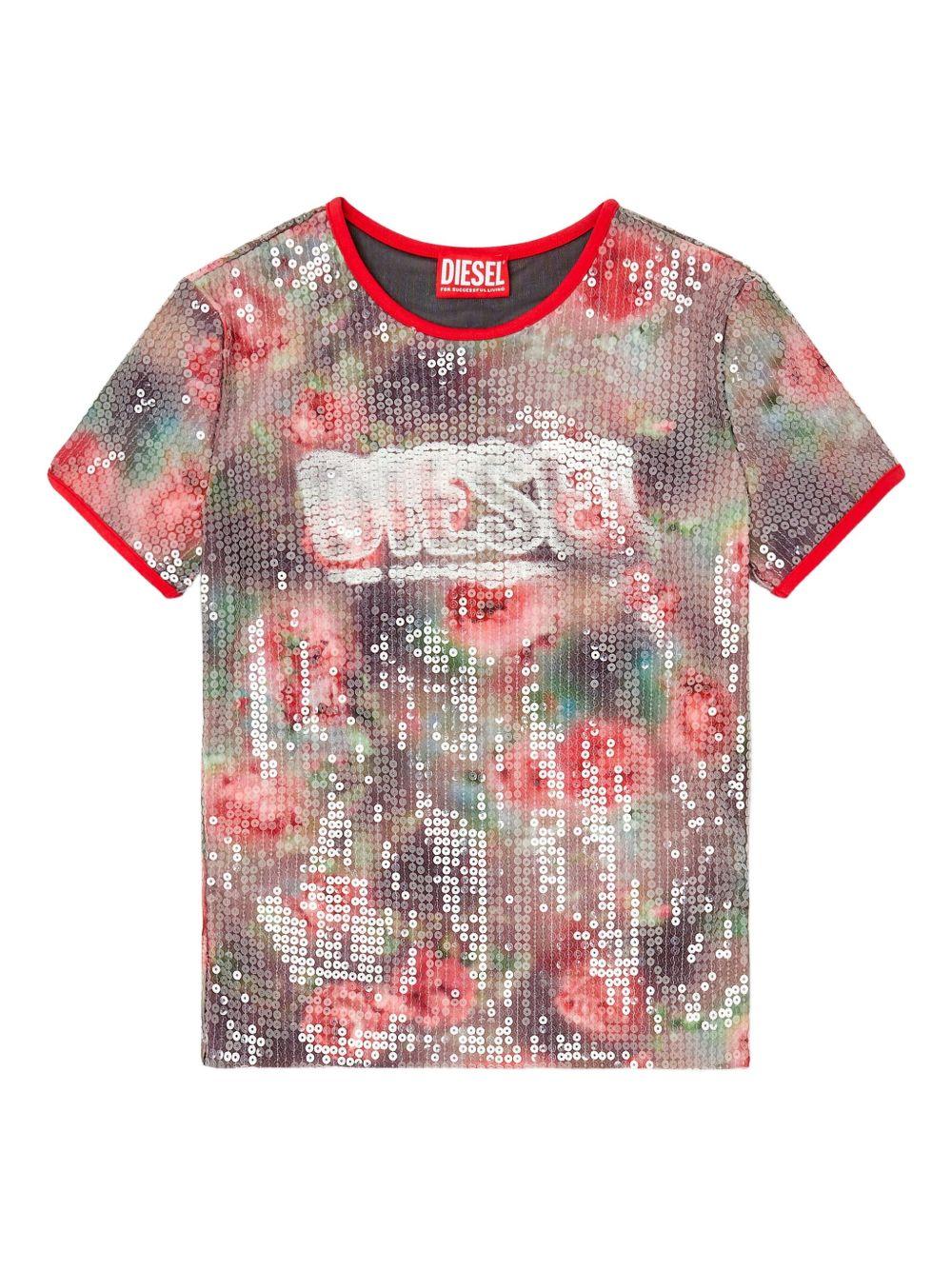T-shirt con paillettes in multicolore Diesel - donna 