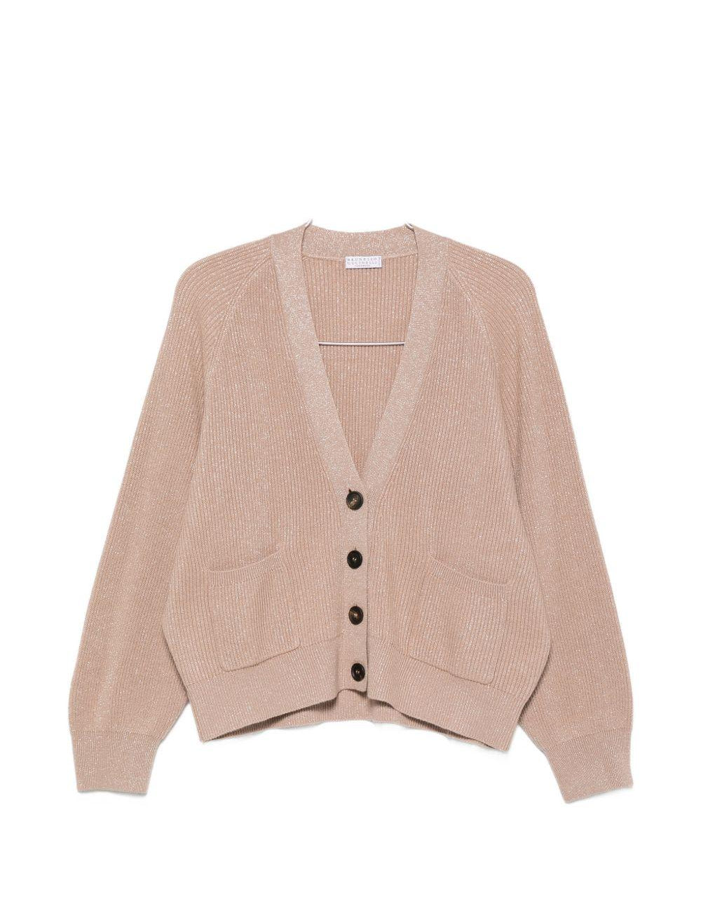 Cardigan a coste con bottoni in beige Brunello cucinelli - donna 