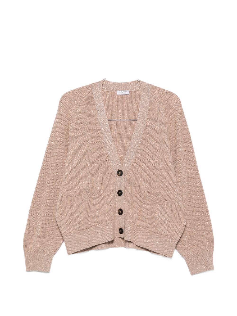 Cardigan a coste con bottoni in beige Brunello cucinelli - donna 