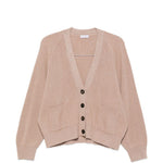 Cardigan a coste con bottoni in beige Brunello cucinelli - donna 