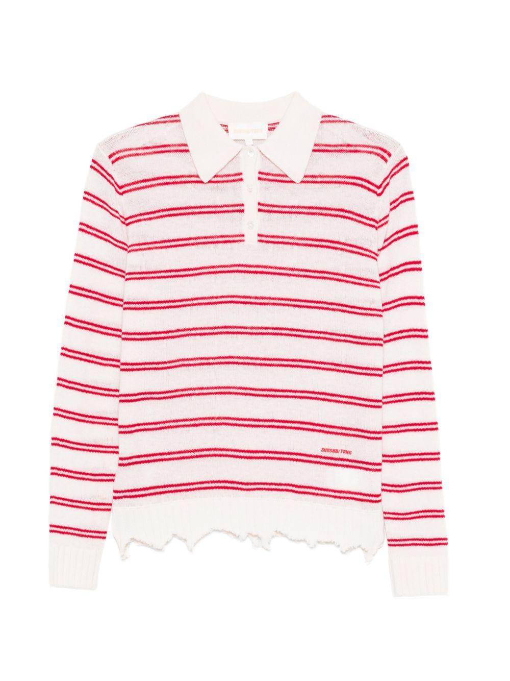 Polo a righe in bianco e rosso Shushu/tong - donna 