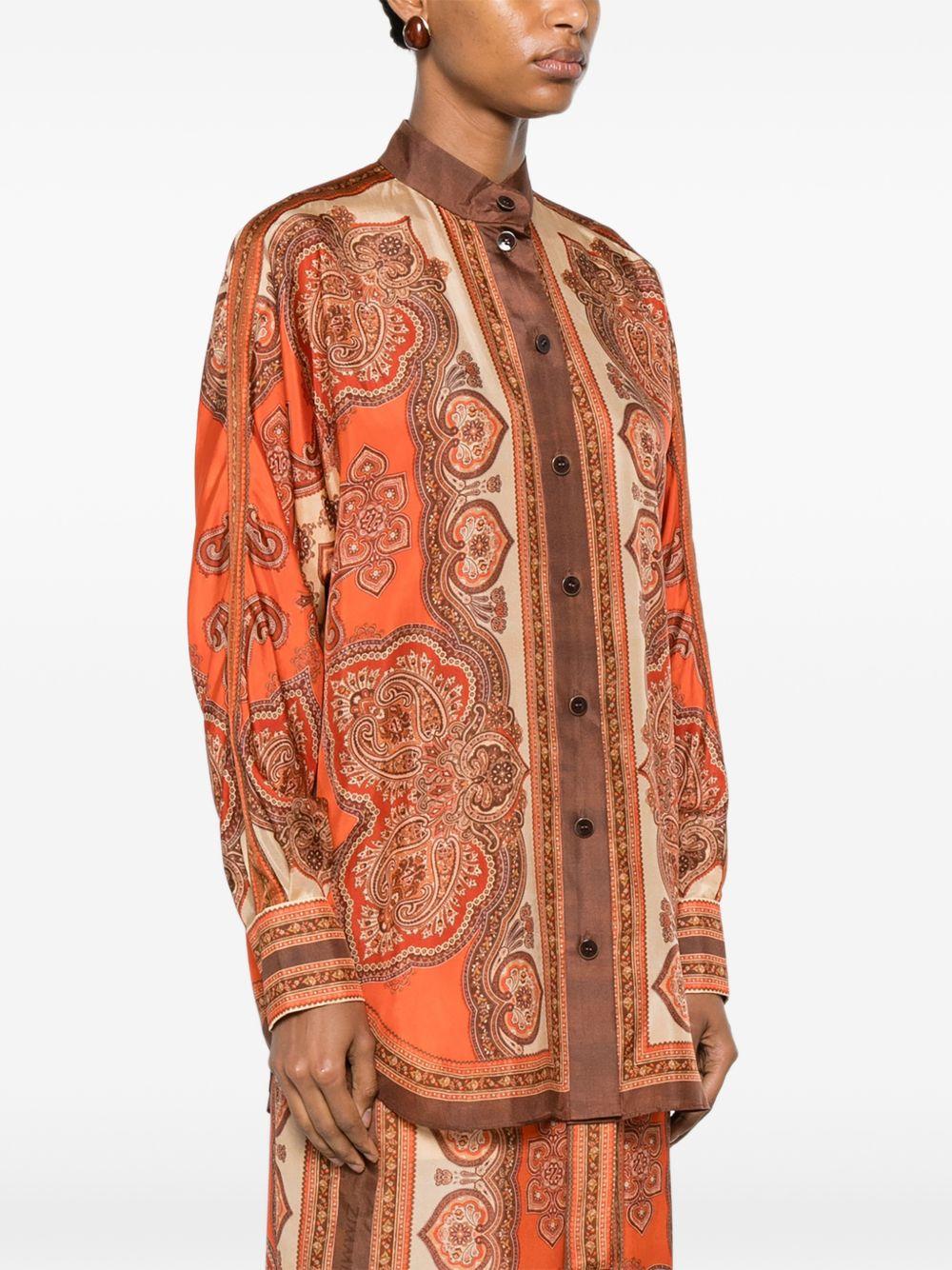 Camicia di seta con stampa paisley Mahon in arancione 