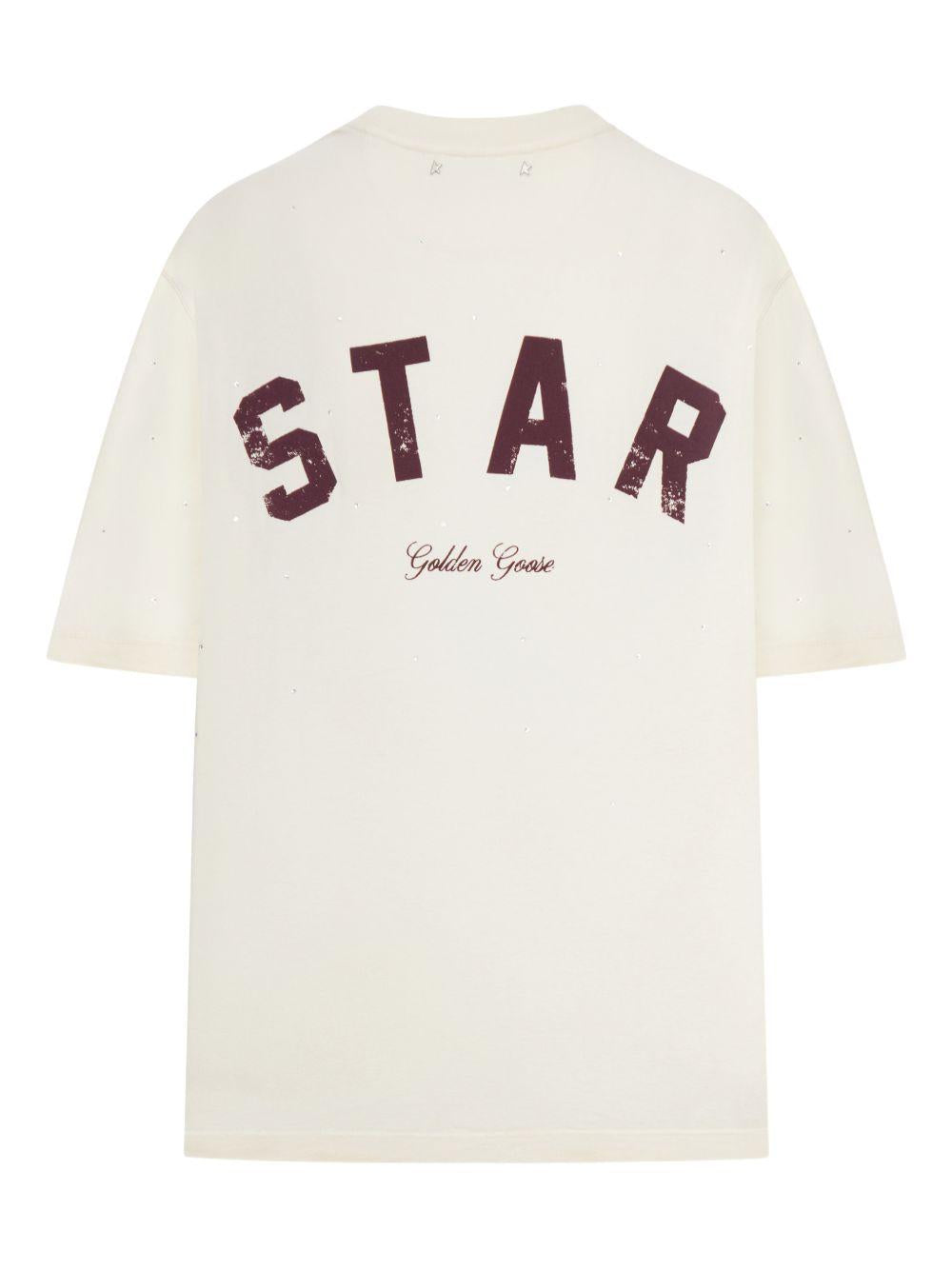 T-shirt con logo goffrato in avorio Golden goose - unisex 