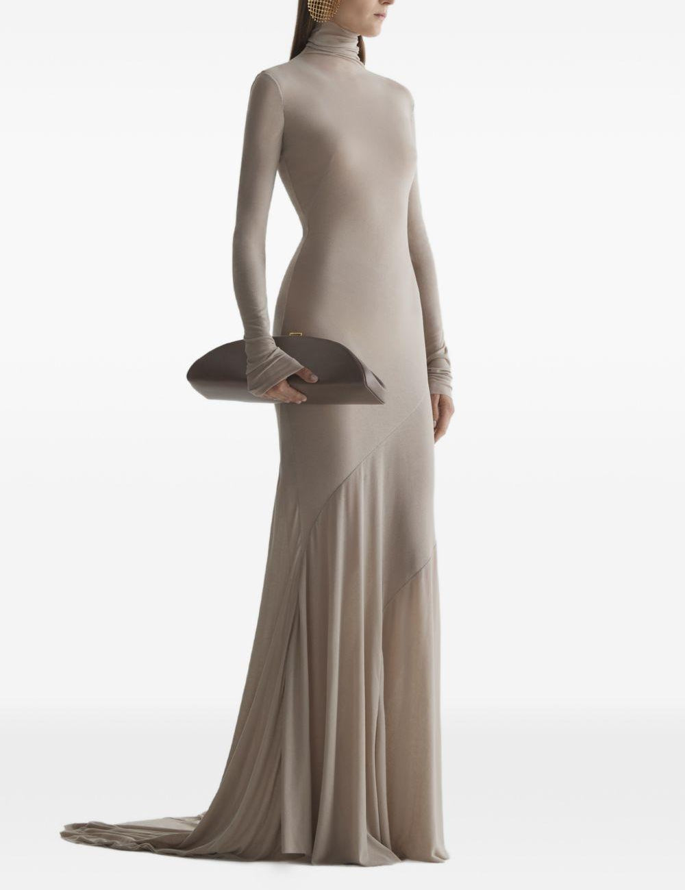 Abito lungo in jersey  a collo alto in beige Mugler - donna 