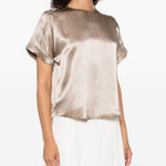Top satinato a maniche corte in beige Simkhai - donna 