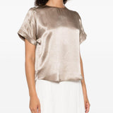 Top satinato a maniche corte in beige Simkhai - donna 