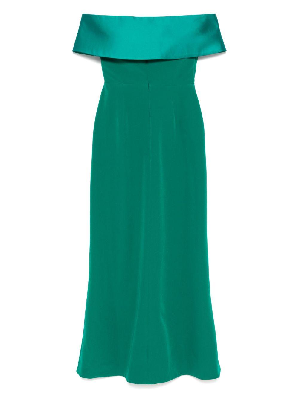 Abito lungo con scollo asimmetrico in verde Rhea Costa - donna 