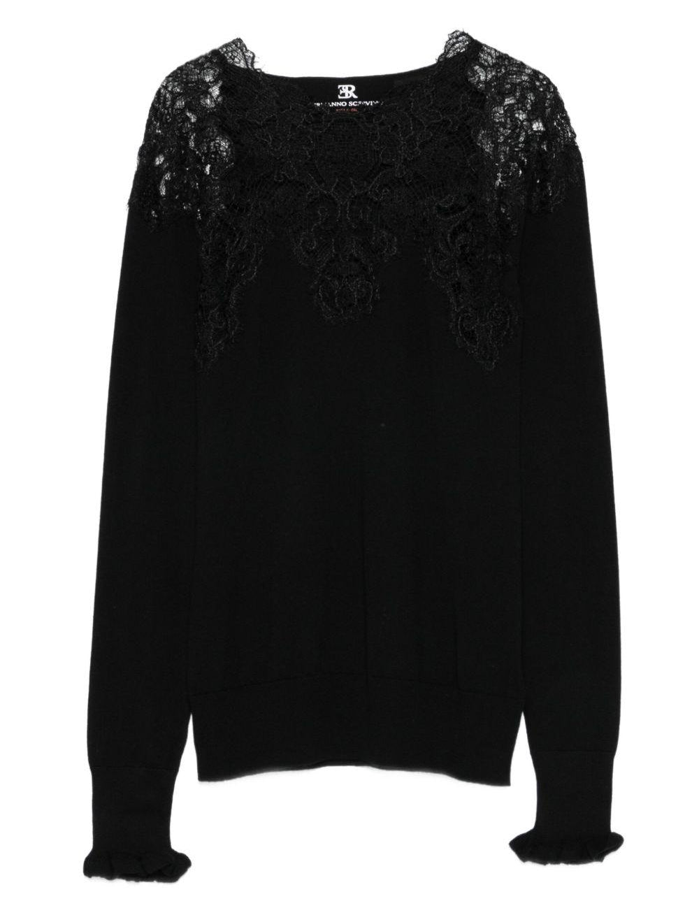 Maglione con bordo di pizzo in nero Ermanno scervino - donna 