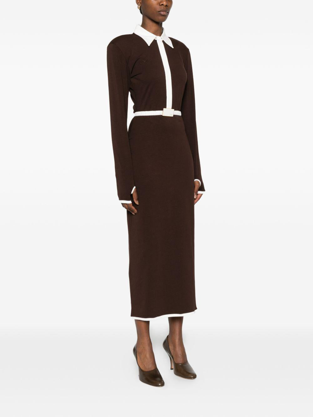 Abito midi con colletto polo in marrone e bianco Rowen Rose - donna 