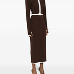Abito midi con colletto polo in marrone e bianco Rowen Rose - donna 