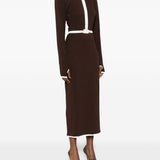 Abito midi con colletto polo in marrone e bianco Rowen Rose - donna 
