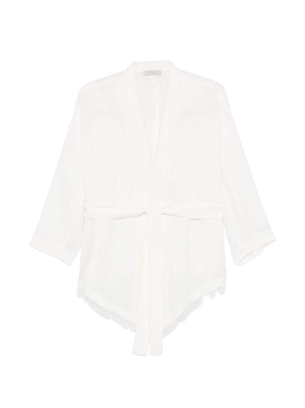 Giacca con cintura e frange in bianco Antonelli - donna 