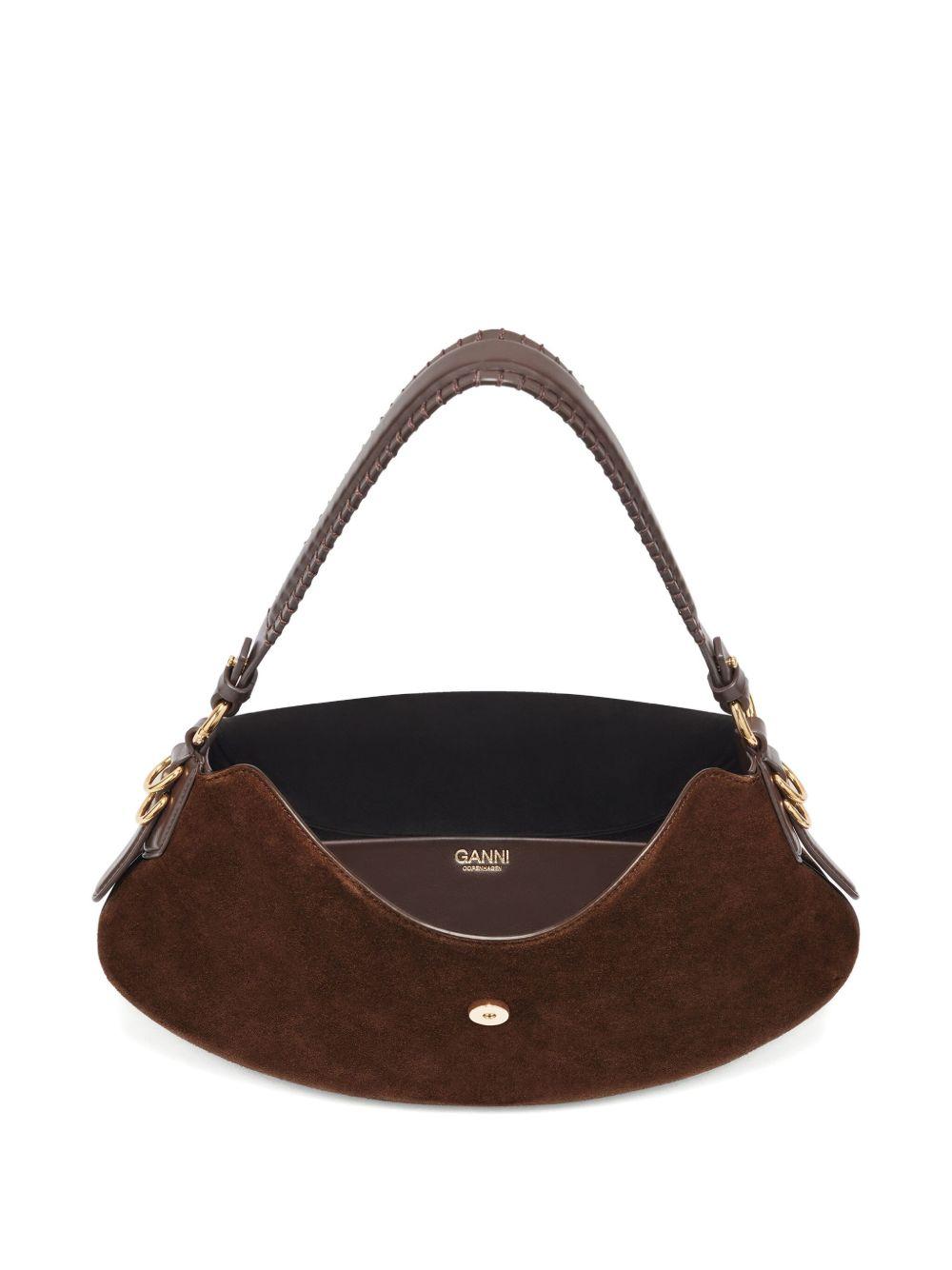 Borsa a spalla Kat Baguette in suede marrone Ganni - donna 
