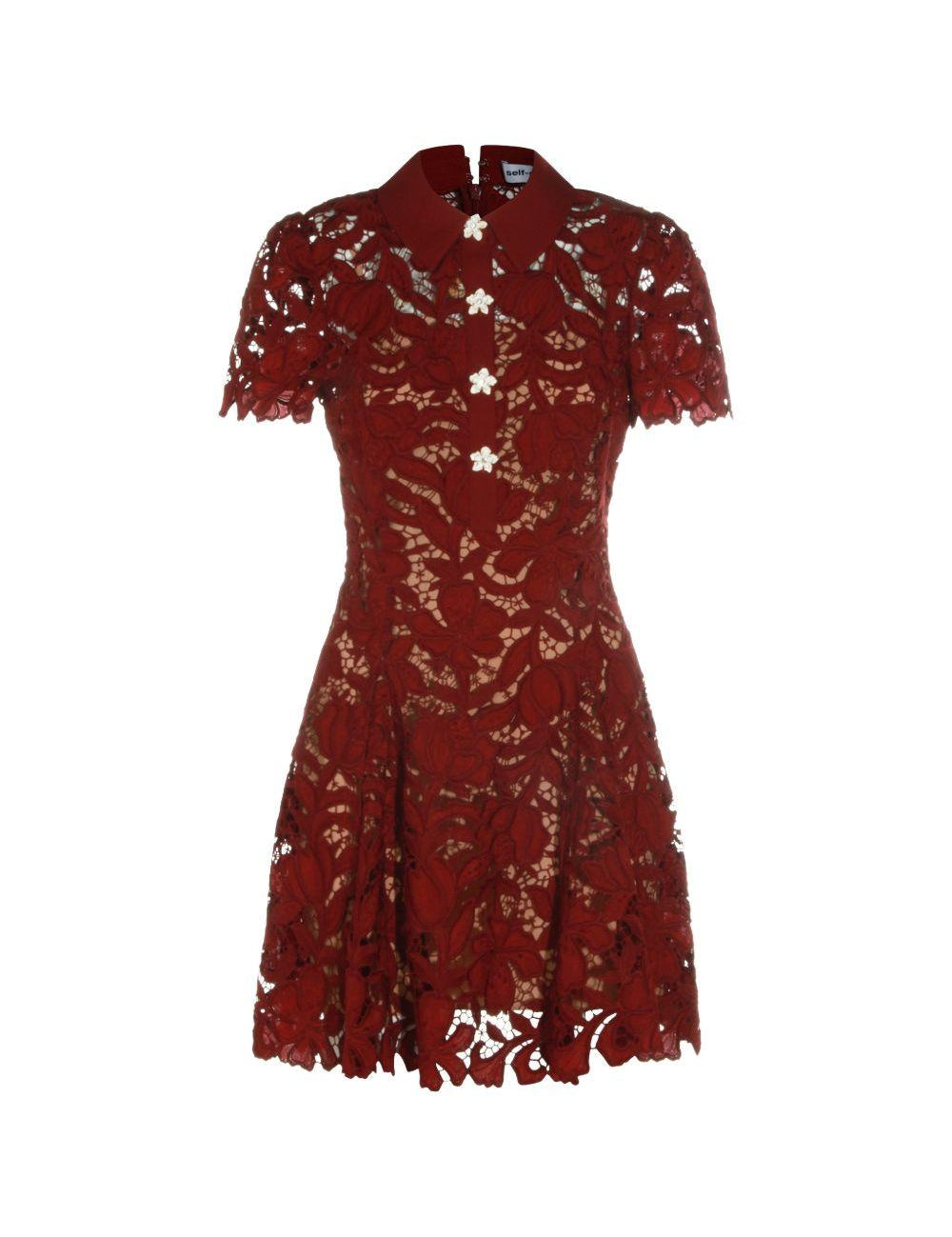 Abito mini in pizzo in bordeaux 
