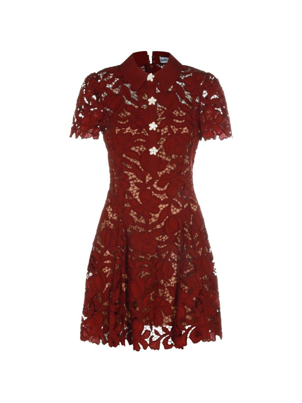 Abito mini in pizzo in bordeaux 
