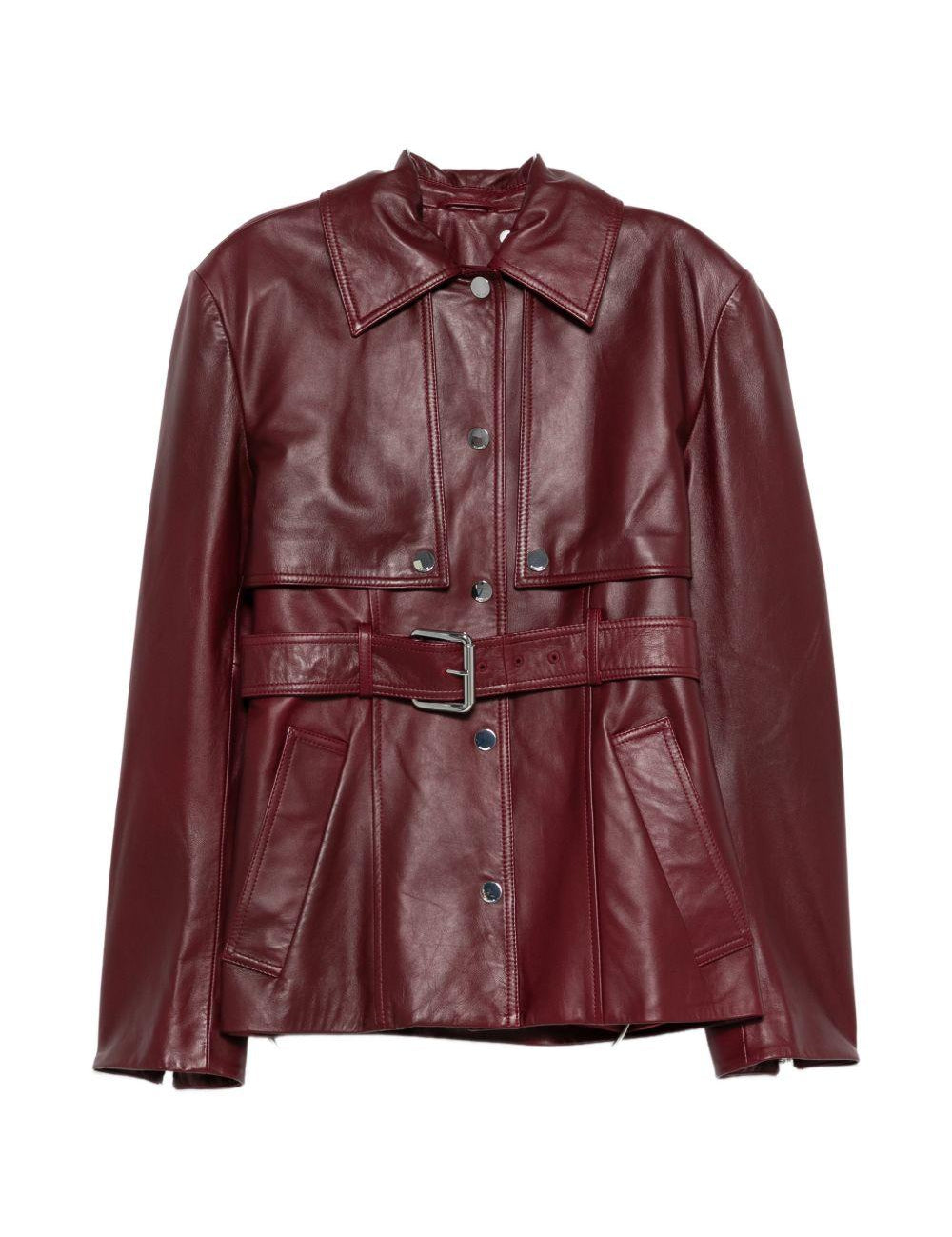 Giacca in pelle con cintura tenzone in bordeaux Maxmara sportmax - donna 