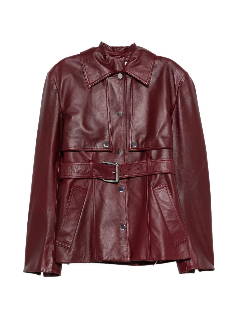 Giacca in pelle con cintura tenzone in bordeaux Maxmara sportmax - donna 