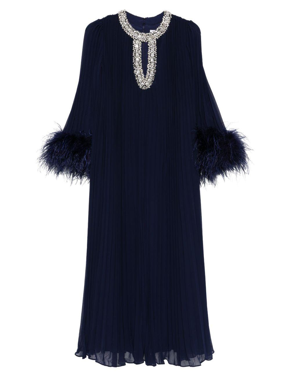 Abito lungo con piume in blu Self-Portrait - donna 
