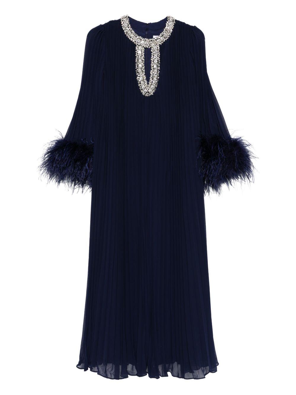 Abito lungo con piume in blu Self-Portrait - donna 