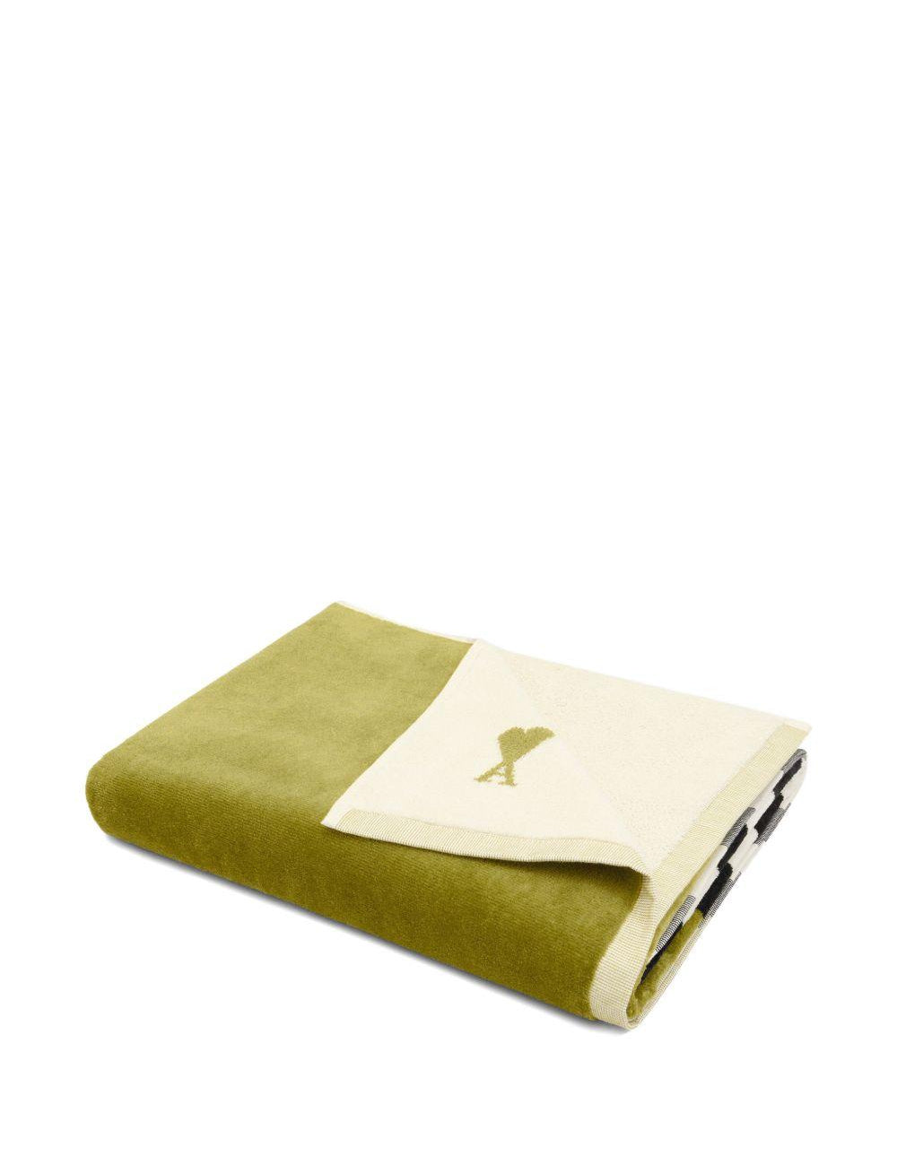 Asciugamano jacquard ami de coeur in bianco e verde Ami paris - unisex 