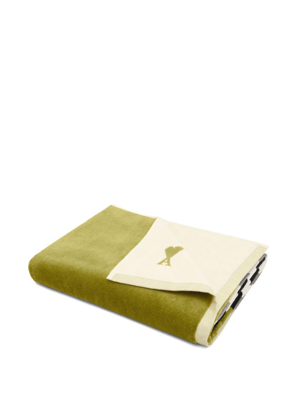 Asciugamano jacquard ami de coeur in bianco e verde Ami paris - unisex 
