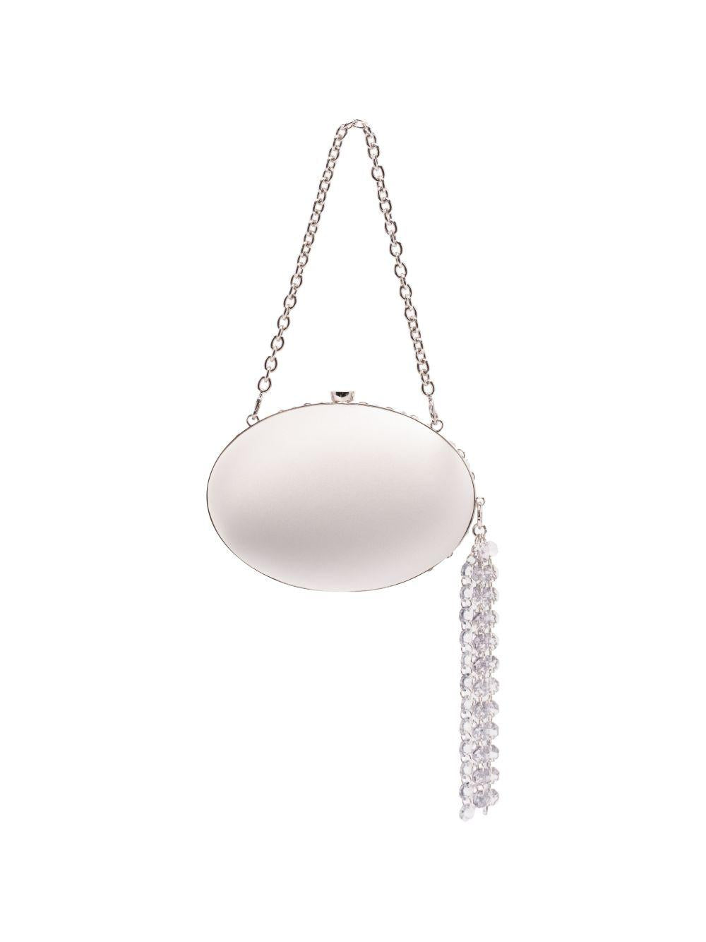 Clutch in raso con crisalli color argento 