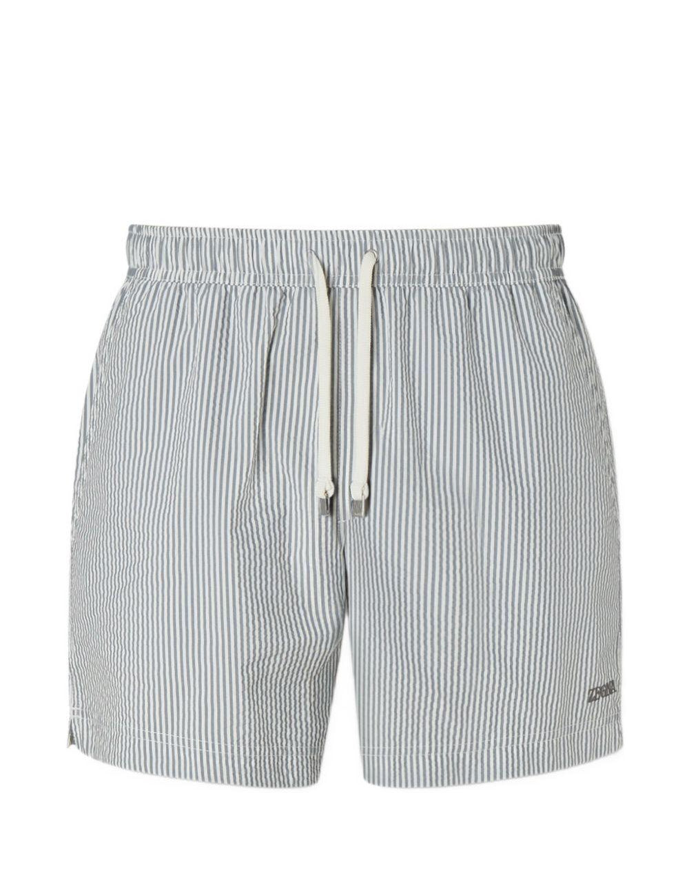 Costume da bagno a righe con coulisse in bianco e grigio  Zegna - uomo 